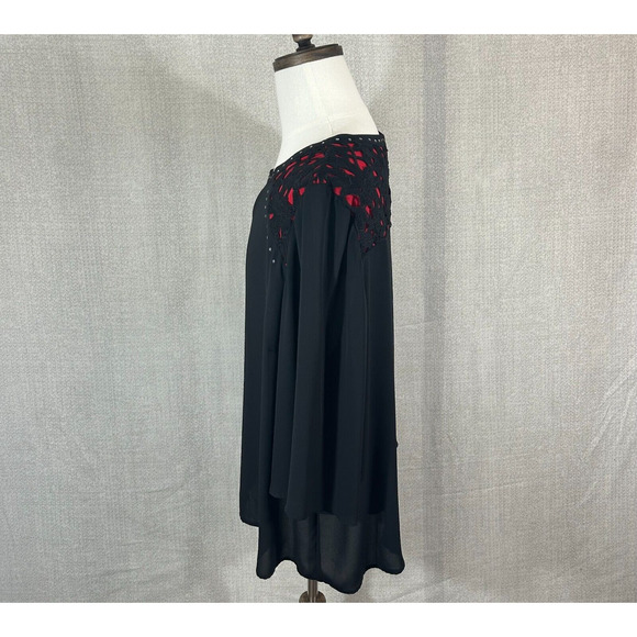 Catherines Top Womens 2X Black Crochet Studded Black Label Semi Sheer Blouse - Picture 4 of 9